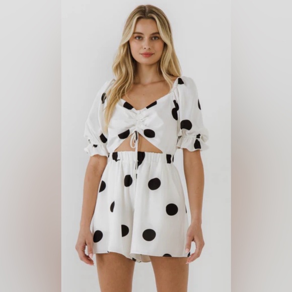Free the Roses Pants - Free the Roses White with Black Polka Dots Romper